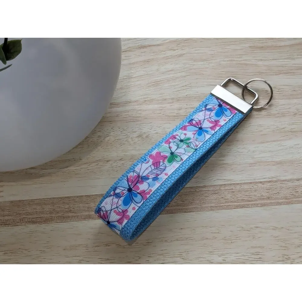 Floral Keychain Wristlet Handmade Boho Fabric Key FOB Gift‎ Present Daisy Flower